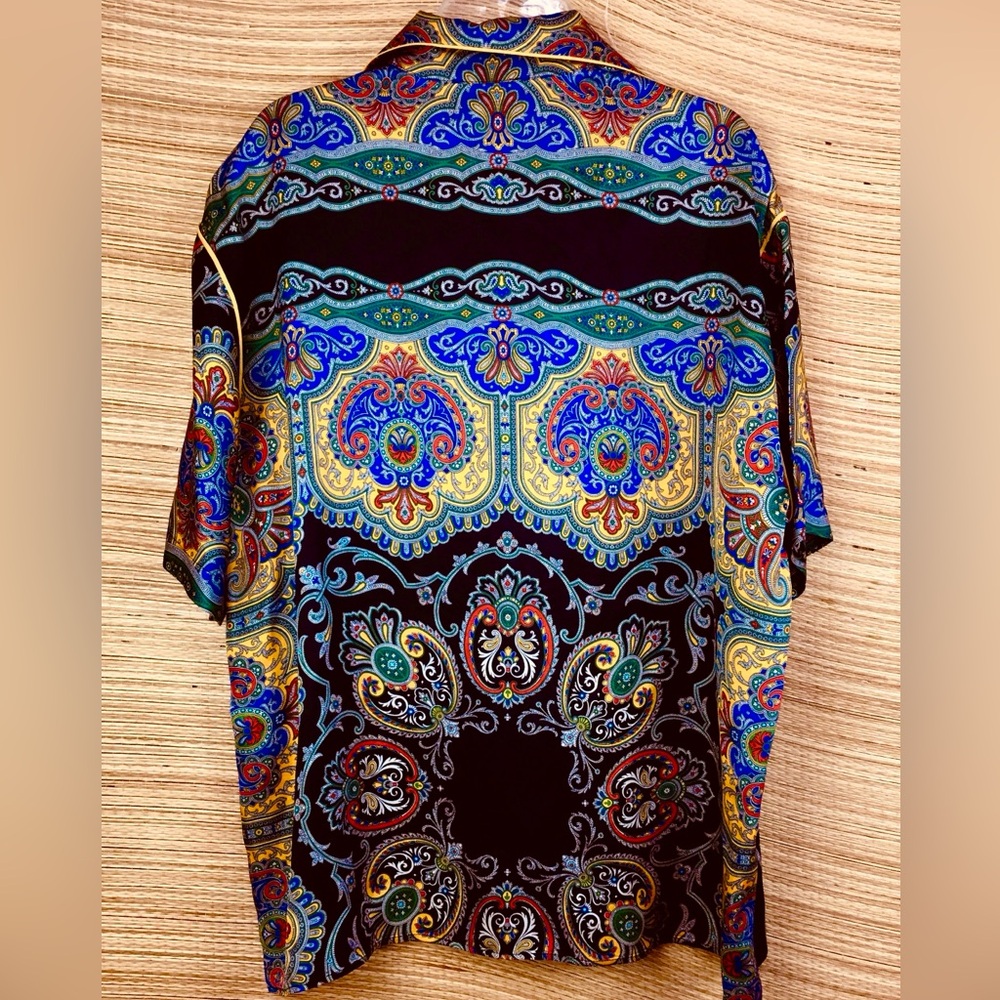 Sandro Ramy Paisley Print Satin Shirt Short Sleeve Silk-Feel Multi Size 3 - Picture 9 of 15